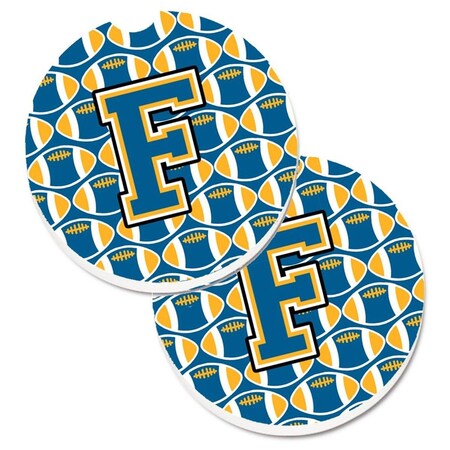 Carolines Treasures Letter F Football Blue and Gold Cup Holder Car Coaster, PK2 CJ1077-FCARC
